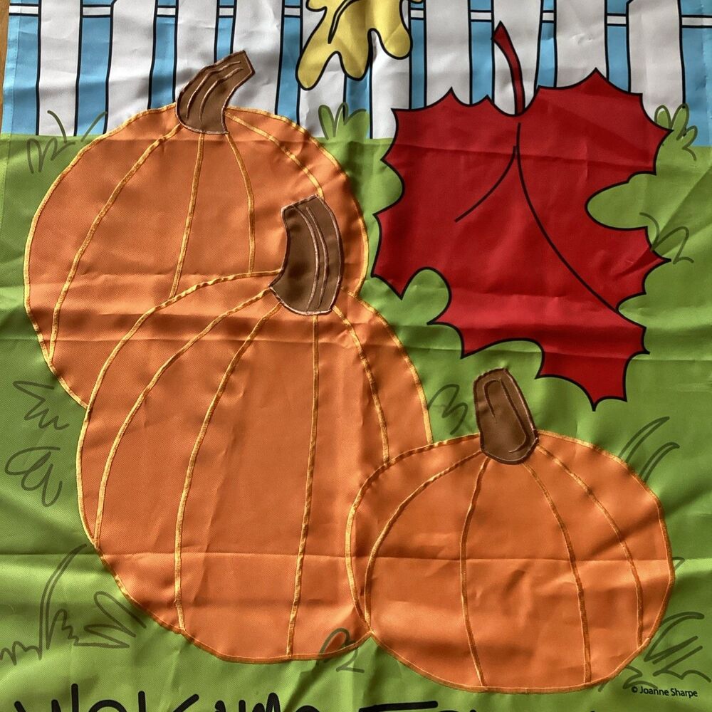 Welcome Friends Fall Autumn House Flag Nylon Fence Leaves Pumpkins Joanne Sharpe - Picture 4 of 8
